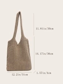 大容量鉤織托特包 - 卡其色 - 查看 3