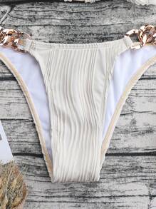 Swim SXY Summer Beach Chain Detail Tie Side Bikini Bottom - Beige - View 4