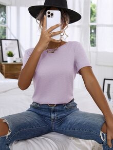 Floral Lace Crisscross Tee - Lilac Purple - View 2