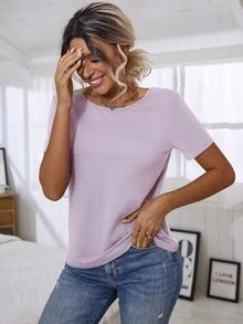 Floral Lace Crisscross Tee - Lilac Purple - View 4