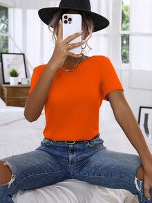 Camiseta con encaje floral con tira cruzada - Naranja - Ver 2