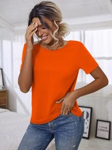 Camiseta con encaje floral con tira cruzada - Naranja - Ver 3