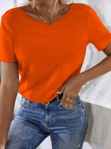 Camiseta con encaje floral con tira cruzada - Naranja - Ver 4