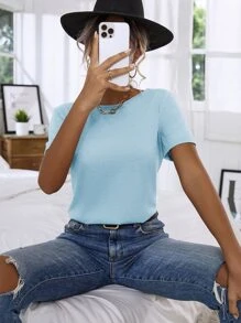 Floral Lace Crisscross Tee - Baby Blue - View 2