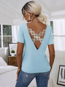 Floral Lace Crisscross Tee - Baby Blue - View 5