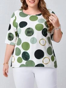EMERY ROSE Áo sơ mi Plus Size Hình học Giải trí - màu xanh lá - Xem 3