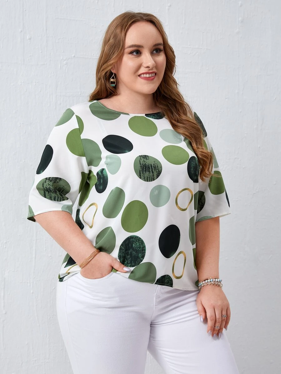 EMERY ROSE Áo sơ mi Plus Size Hình học Giải trí - màu xanh lá - Xem 1