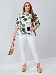 EMERY ROSE Áo sơ mi Plus Size Hình học Giải trí - màu xanh lá - Xem 4