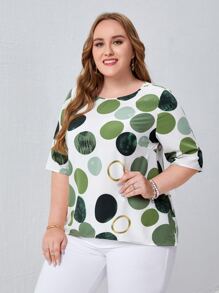 EMERY ROSE Áo sơ mi Plus Size Hình học Giải trí - màu xanh lá - Xem 5