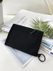 1 件男士短款钱包，休闲夹标签纯色字母便携多色通勤日常短款钱包 - 黑色 - 查看 2