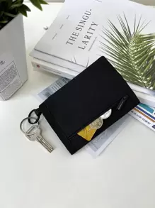 1 件男士短款钱包，休闲夹标签纯色字母便携多色通勤日常短款钱包 - 黑色 - 查看 5