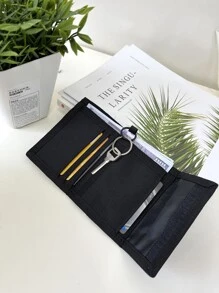 1 件男士短款钱包，休闲夹标签纯色字母便携多色通勤日常短款钱包 - 黑色 - 查看 7