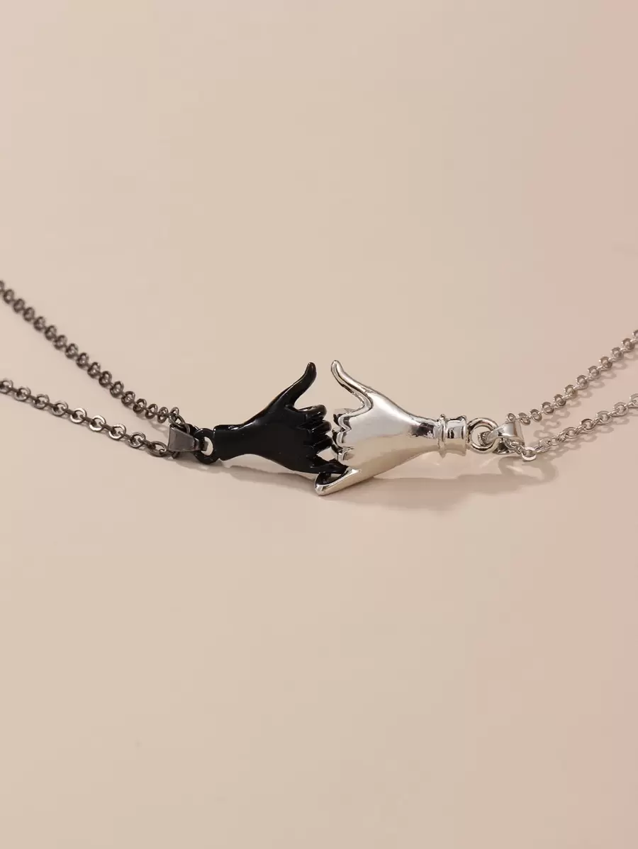 2 piezas Collar con colgante pareja mano - Multicolor - Ver 1