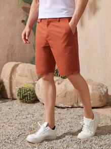 Manfinity Homme Hombres Shorts con diseño de parche con bolsillo oblicuo