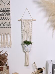 Hanging Flower Pot Rack, Bohemian Style Wall Mounted Flower Pot Basket, Rope Plant Stand, Suitable For Home, Garden, Balcony, Room Decor - Beige - View 7