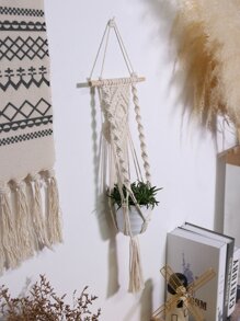 Hanging Flower Pot Rack, Bohemian Style Wall Mounted Flower Pot Basket, Rope Plant Stand, Suitable For Home, Garden, Balcony, Room Decor - Beige - View 8