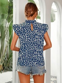 SHEIN LUNE Mock Neck Allover Print Blouse - Blue - View 2