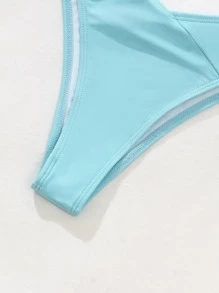 素色鋼圈比基尼套裝，適用於夏季沙灘度假 - 淺藍色 - 查看 6