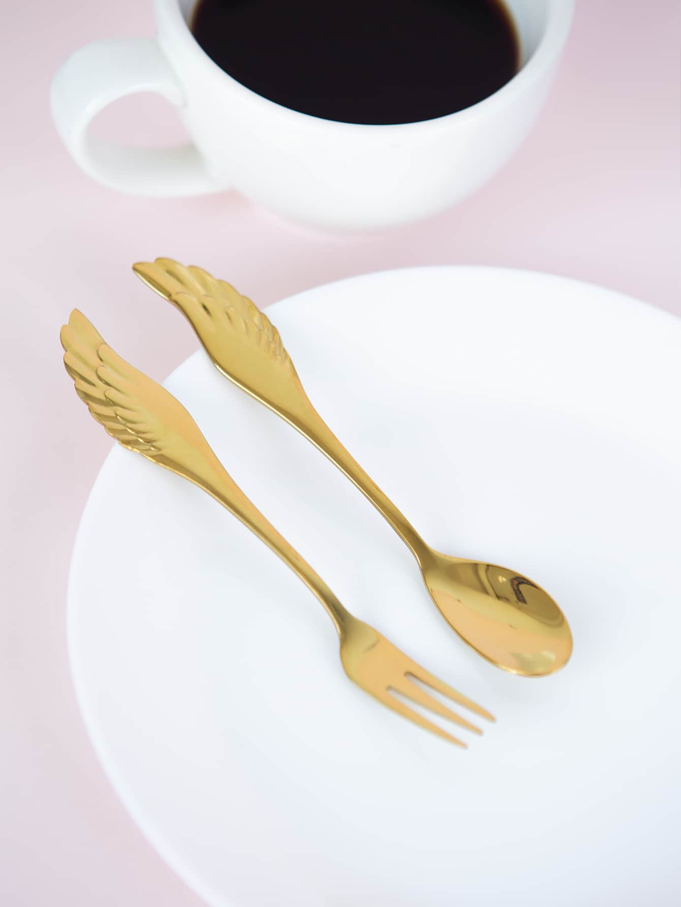 1pc Wing Decor Fork & 1pc Spoon - Gold - View 1