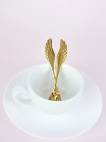 1pc Wing Decor Fork & 1pc Spoon - Gold - View 5