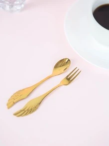 1pc Wing Decor Fork & 1pc Spoon - Gold - View 3