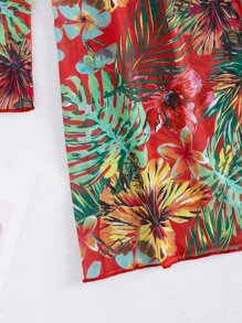 SHEIN Swim Summer Beach Tropical Print Push Up High Waisted Bikini With Kimono - Multicolor - View 4