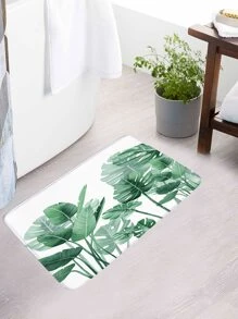 1 Pieza Conjunto De Alfombrilla De Baño Y Cortina De Ducha Con Diseño De Hojas De Plátano Pintadas A Mano - Multicolor - Ver 2