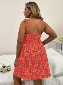 SHEIN Holidaya 大碼小碎花自繫帶吊帶連衣裙 - 亮橙色 - 查看 2