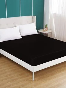 Plain Satin Fitted Sheet - Black - View 2