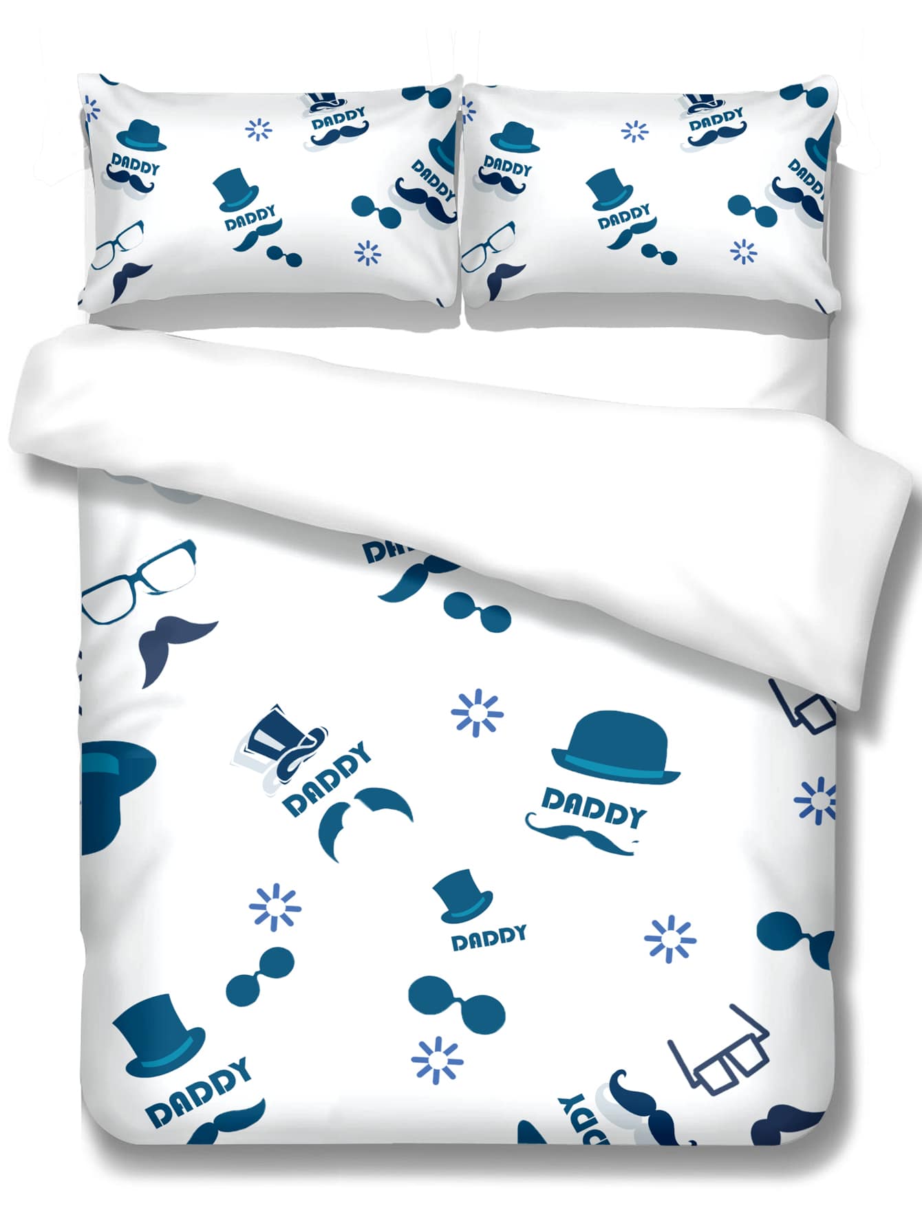 Hat Print Duvet Cover Set Without Filler - Blue and White - View 1