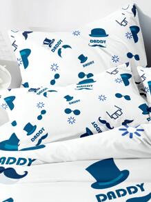 Hat Print Duvet Cover Set Without Filler - Blue and White - View 3