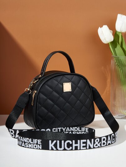 Fashionable Geometric Pattern Handbag With Adjustable Shoulder Strap