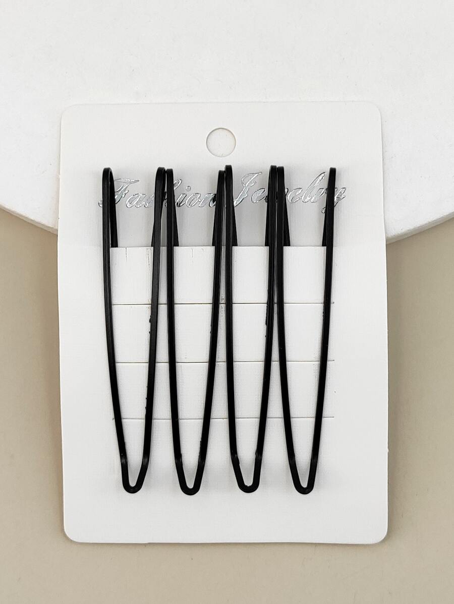 4个/包渐变色箭头形金属发夹，女士款（7厘米），休闲发饰，发夹，发爪，学生用品 - 黑色 - 查看 1