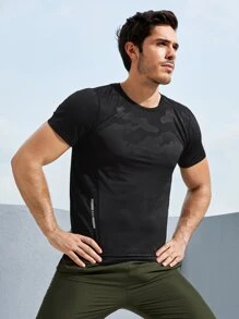 Manfinity Fitness Men Graphic & Geo Print Sports Tee Workout Tops - Black - View 1