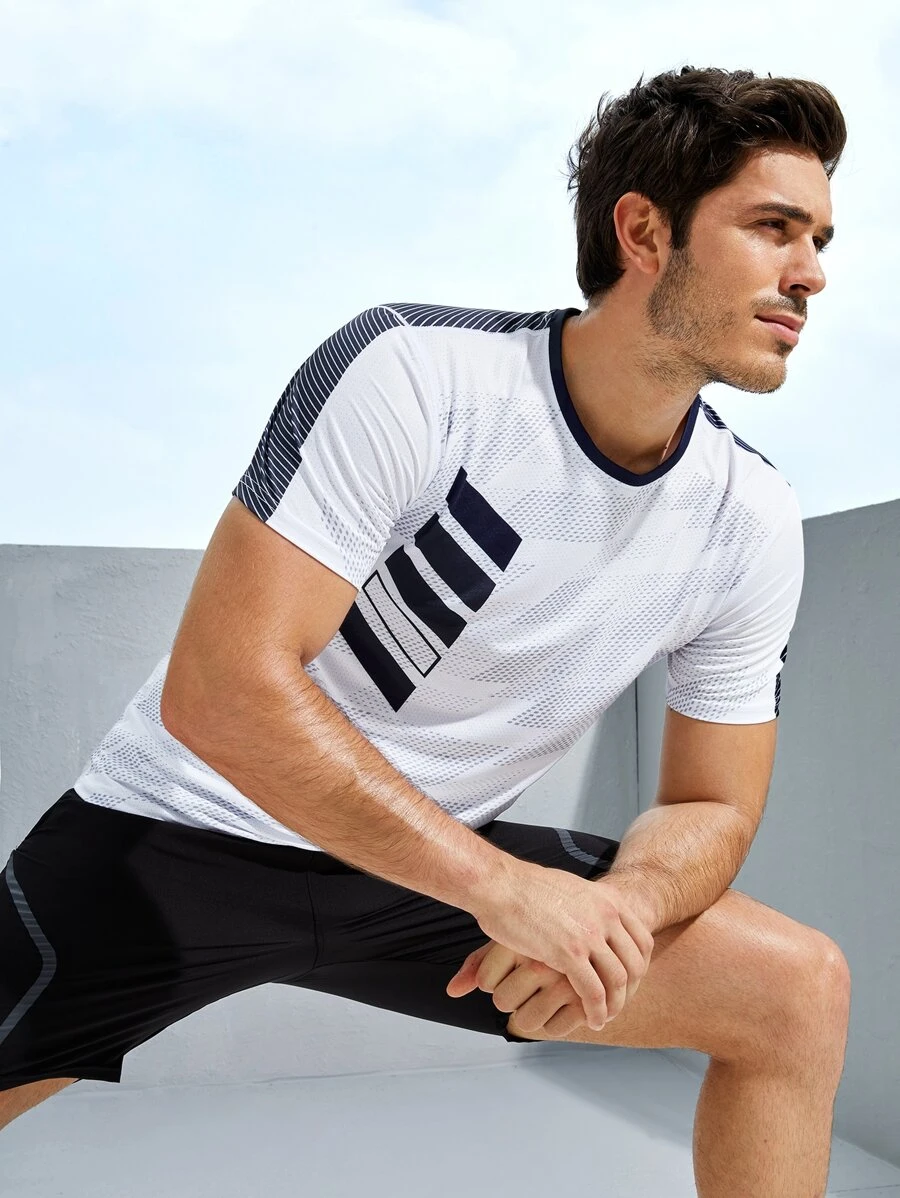 Manfinity Sport Corelite Men Letter & Striped Print Sports Tee Compression Shirt Men - Multicolor - View 1