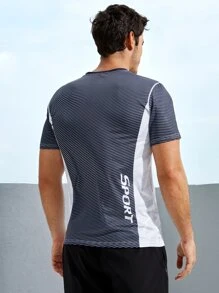 Manfinity Sport Corelite Men Letter & Striped Print Sports Tee Compression Shirt Men - Multicolor - View 2