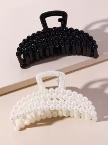 2/4/6 件时尚仿珍珠闪亮指甲片发夹爪夹发夹发夹发夹发夹发夹发夹，学校用品，学院，珍珠发饰秋冬度假装女士 - 黑與白 - 查看 8