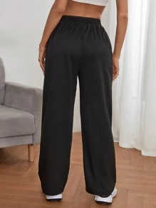 SHEIN Frenchy Solid Drawstring Waist Sweatpants Graduation,Back To School Outfits,Graduation,Teacher Outfits For Women,Back To School Black Black - Black - View 2