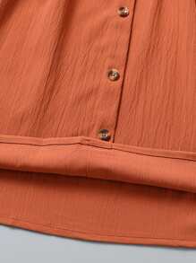 Tween Girl Solid Button Front Cami Dress, School, Campus, College - Burnt Orange - View 4