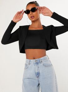 Firerie Solid Open Front Crop Blazer In Fall/Winter - Black - View 2