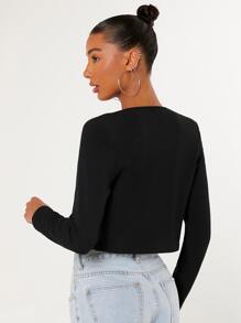 Firerie Solid Open Front Crop Blazer In Fall/Winter - Black - View 3