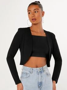 Firerie Solid Open Front Crop Blazer In Fall/Winter - Black - View 5