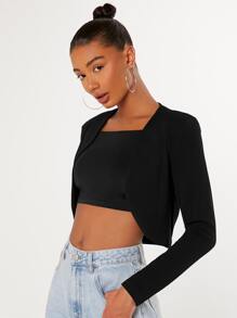 Firerie Solid Open Front Crop Blazer In Fall/Winter - Black - View 6