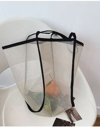 Contrast Binding Mesh Shoulder Tote Bag