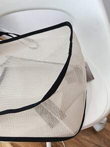 撞色滾邊網紗單肩托特包 - 米色 - 查看 3