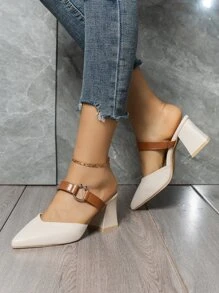 環鏈粗跟帶跟穆勒鞋 - 米色 - 查看 5