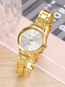 1入組極簡風格石英表和1入組手環 - 金色 - 查看 2