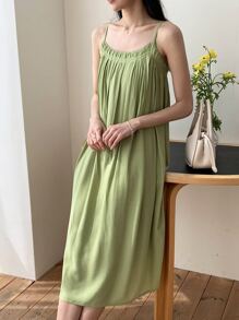 DAZY Solid Flare Hem Cami Dress - Green - View 1