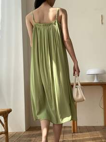 DAZY Solid Flare Hem Cami Dress - Green - View 2