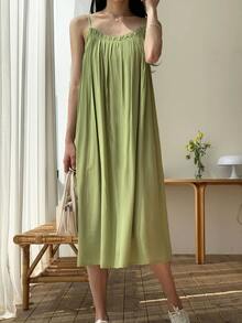 DAZY Solid Flare Hem Cami Dress - Green - View 3
